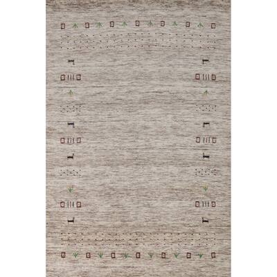 Striped Gabbeh Indian Rug Hand-Knotted Modern Wool Carpet - 4'0" x 5'9"