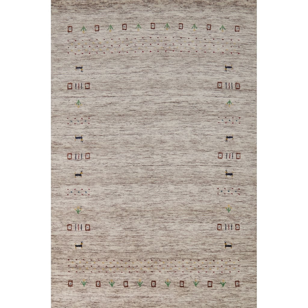 Hand Knotted Oriental 100% Wool Carpet Tribal Animal Pictorial Beige & Ivories Gabbeh Area Rug - 5' 9'' X 4' 0''