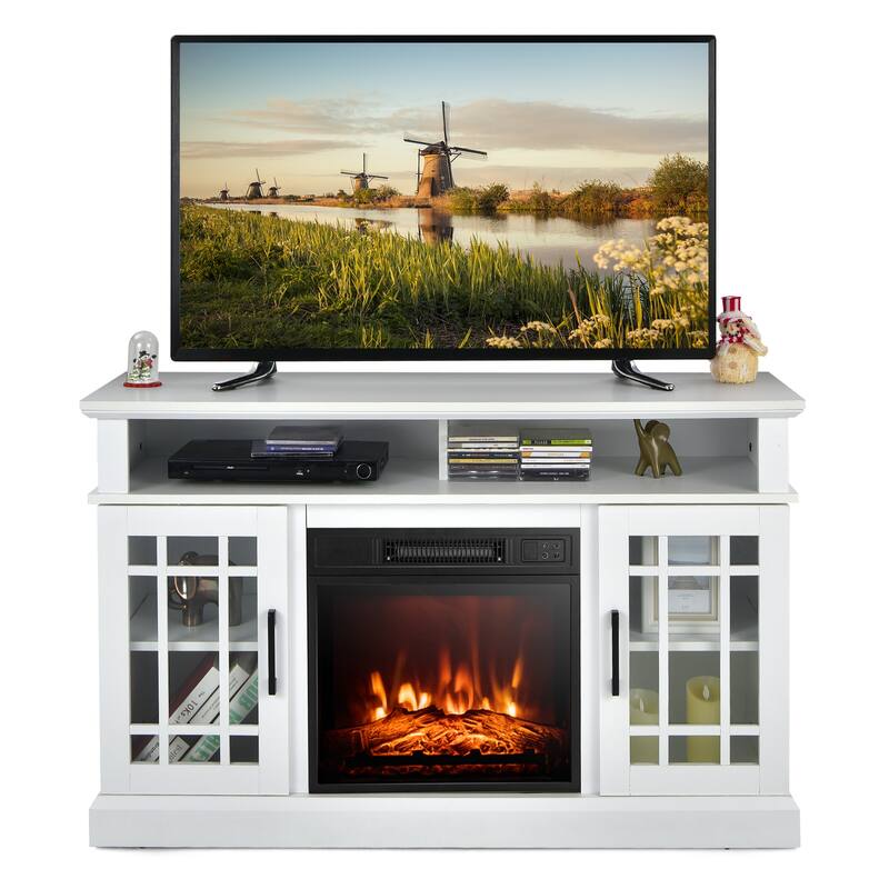 48 Inch Electric Fireplace TV Stand with 2 Side Cabinets and 2 Open Shelves - 48" x 16" x 30" (L x W x H)
