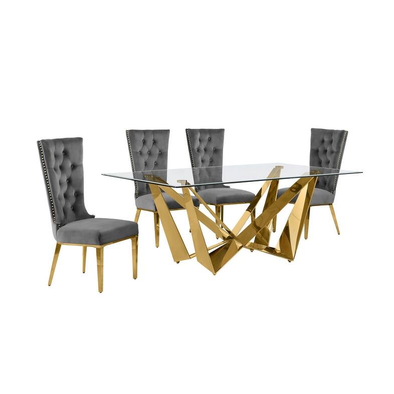 Best Quality Furniture D400/1-SC330-7 Dining Set with 78" 12mm Glass with Bevel