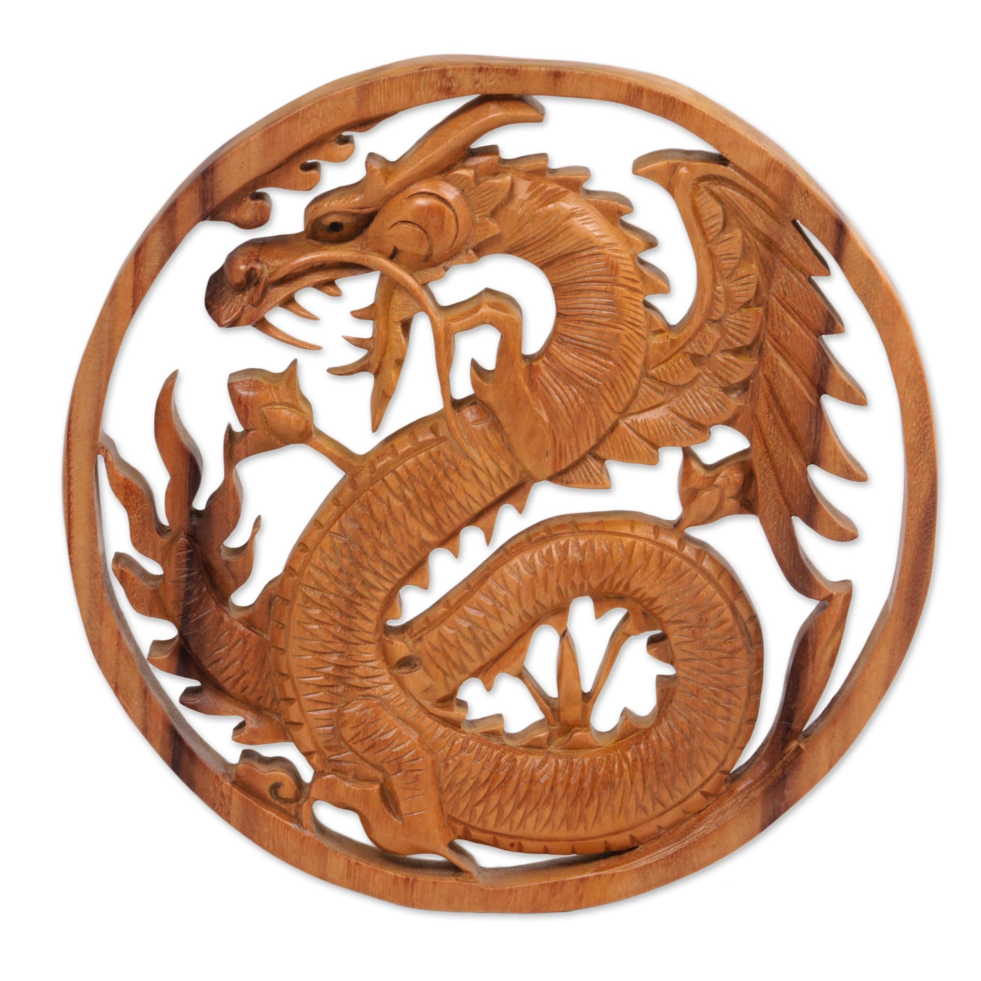 Novica Handmade Enraged Dragon Wood Relief Panel