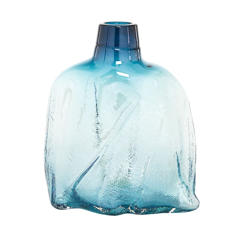 Blue Glass Handmade Blown Decorative Vase - 10 x 5 x 12