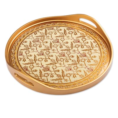Novica Handmade Golden Harvest Reverse-Painted Glass Tray