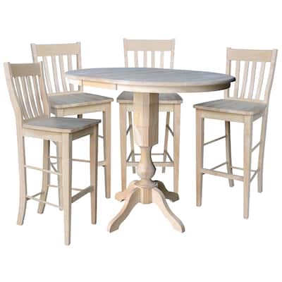 36" Round Extension Dining Table 40.9"H With 4 Cafe Barheight Stools