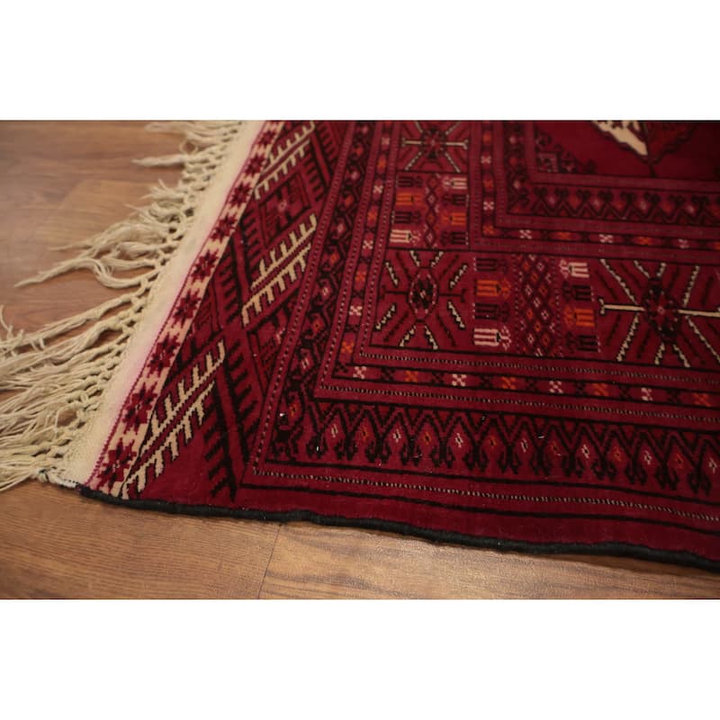 Hand Knotted Oriental 100% Wool Carpet Traditional Geometric Red Bokhara Area Rug - 5' 11'' X 4' 4''