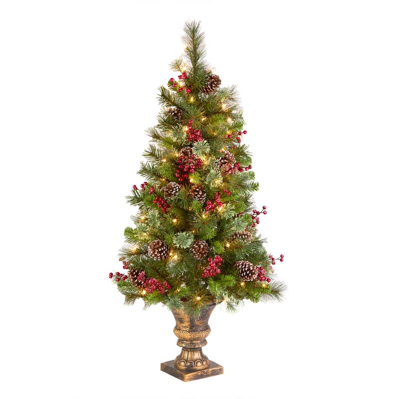 National Tree Company 2 ft. Pre-lit Iced Berry Pine Artificial Christmas Tree with Iced Berries in a Burlap Base - 4 Foot
