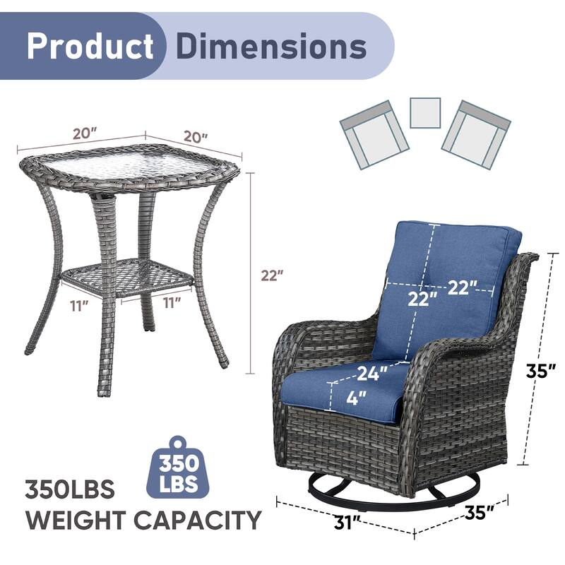 Outdoor Swivel Chairs Patio Rocker Glider Chairs with Coffee Table