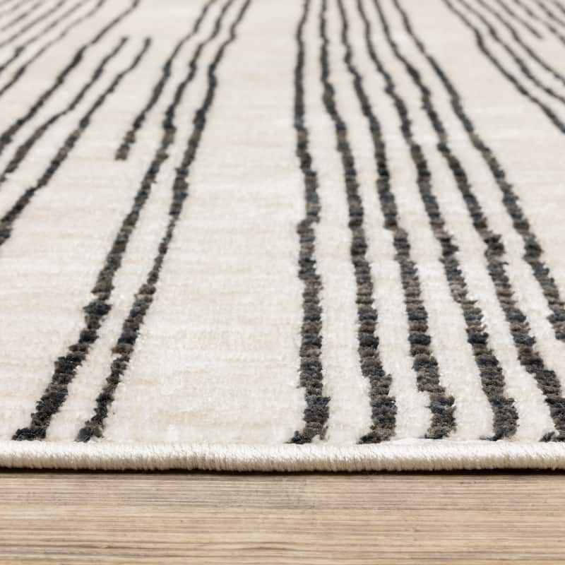 Hansel Etched Stripes Black/ Beige Area Rug