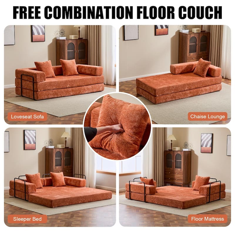 Floor Couch,Compression Sofa,Convertible Floor Sofa Bed-with Pillow Back Support Armrest,Comfy Futon Couch Lounge Sleeper Bed