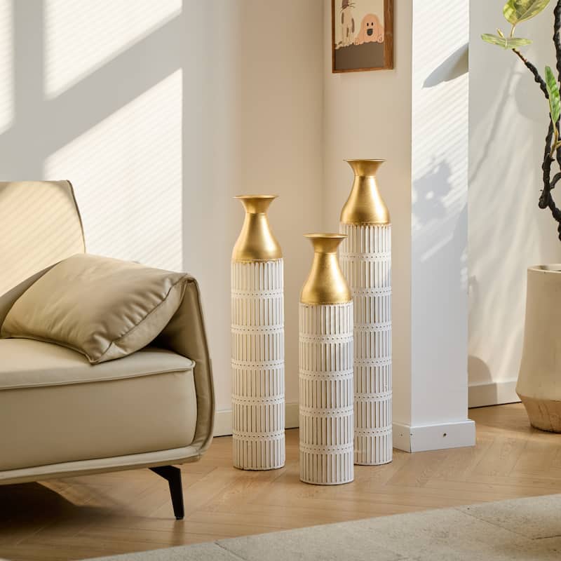 Floor Metal Vases Decorated White Metal vases Set of 3 gorgeous home decoration large glazed metal vases