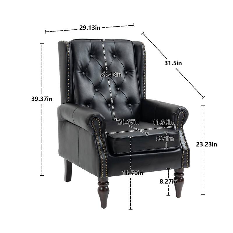 Modern Wood Frame Accent Armchair - Supportive PU Leather Lounge Chair for Living Room & Bedroom