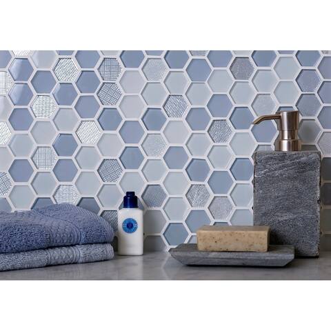 Apollo Tile 5 pack 11.6-in x 12-in Moon Gray Polished and Matte Finished Hexagon Glass Mosaic Tile (4.83 Sq ft/case)