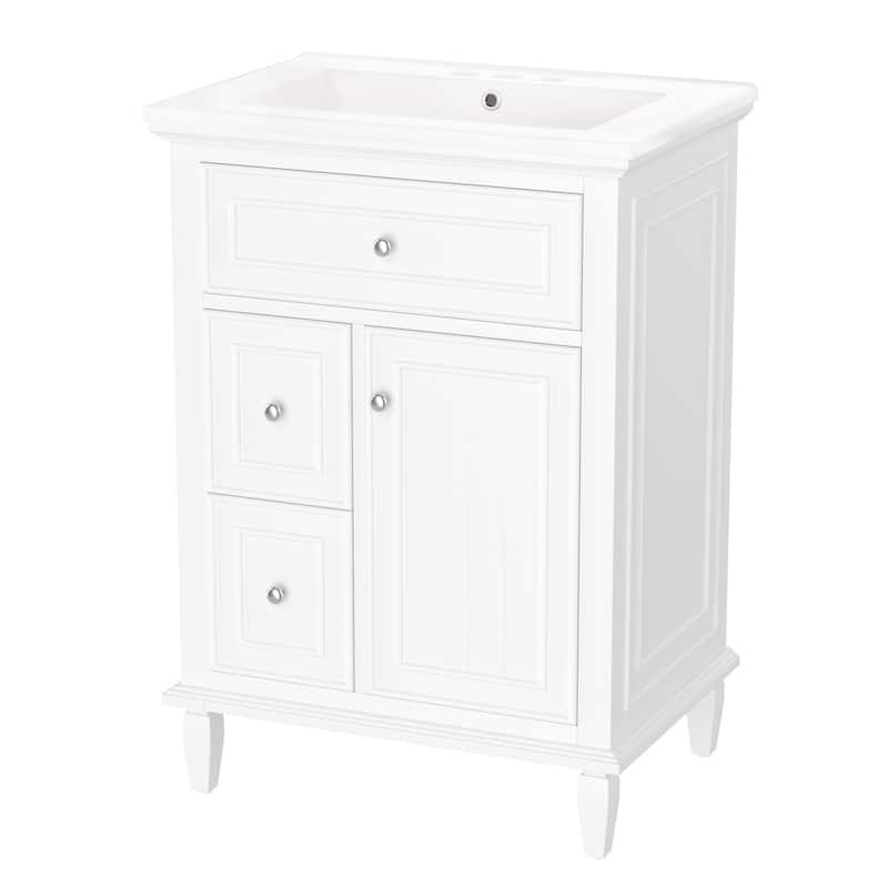 GDFStudio - Sophia 24-Inch Bathroom Vanity with Ceramic Sink, Flip Drawer and Adjustable Storage