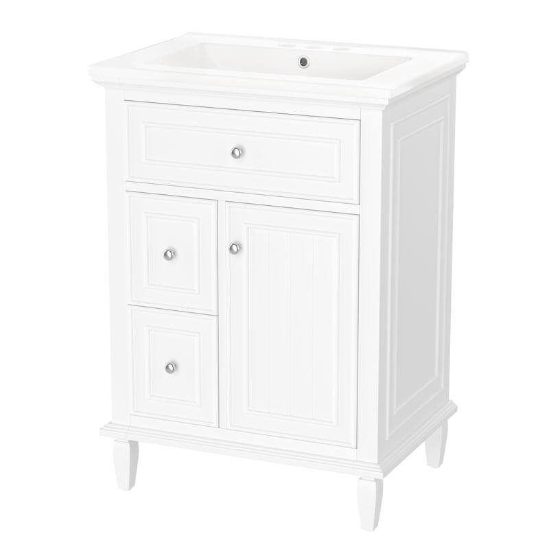 Roomfitters 24" Bathroom Vanity with Sink, Solid Wood Frame, Flip Drawer, 2 Side Drawers & Adjustable Shelf