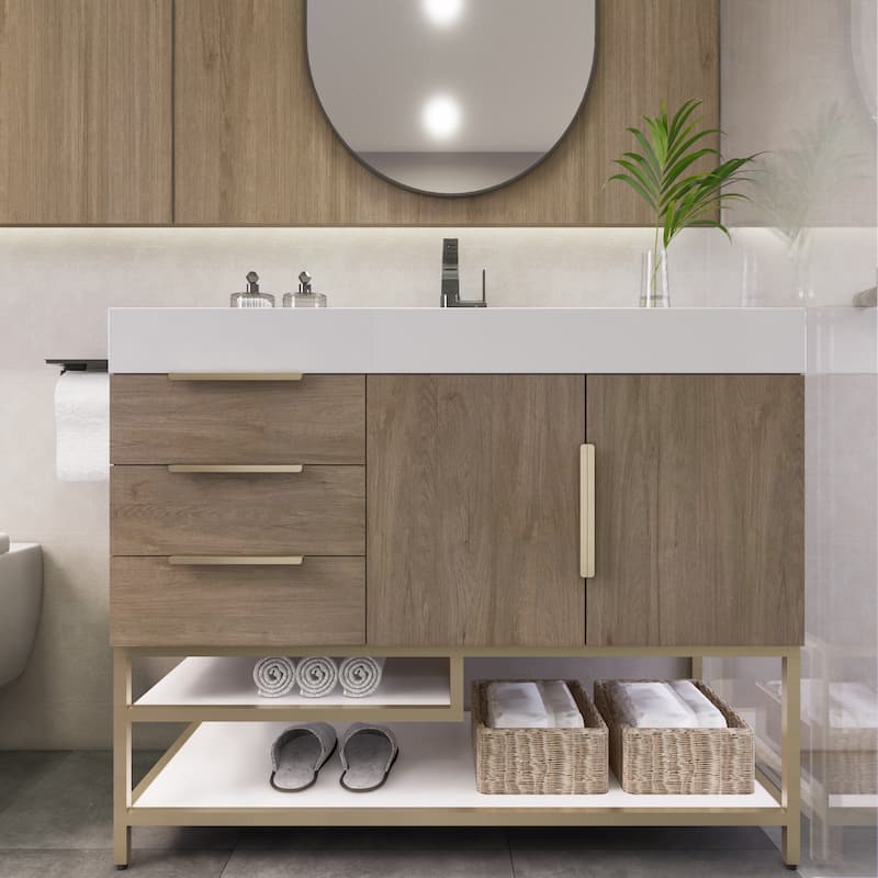 Noble 42" Free Standing Vanity (L Drawer) with Reinforced Acrylic Sink - 42" Width