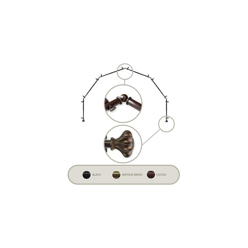 Bay Window Curtain Rod - 6-Sided Cocoa Finish - Single Rod for Corner Windows - Rustic Drapery Hardware - M