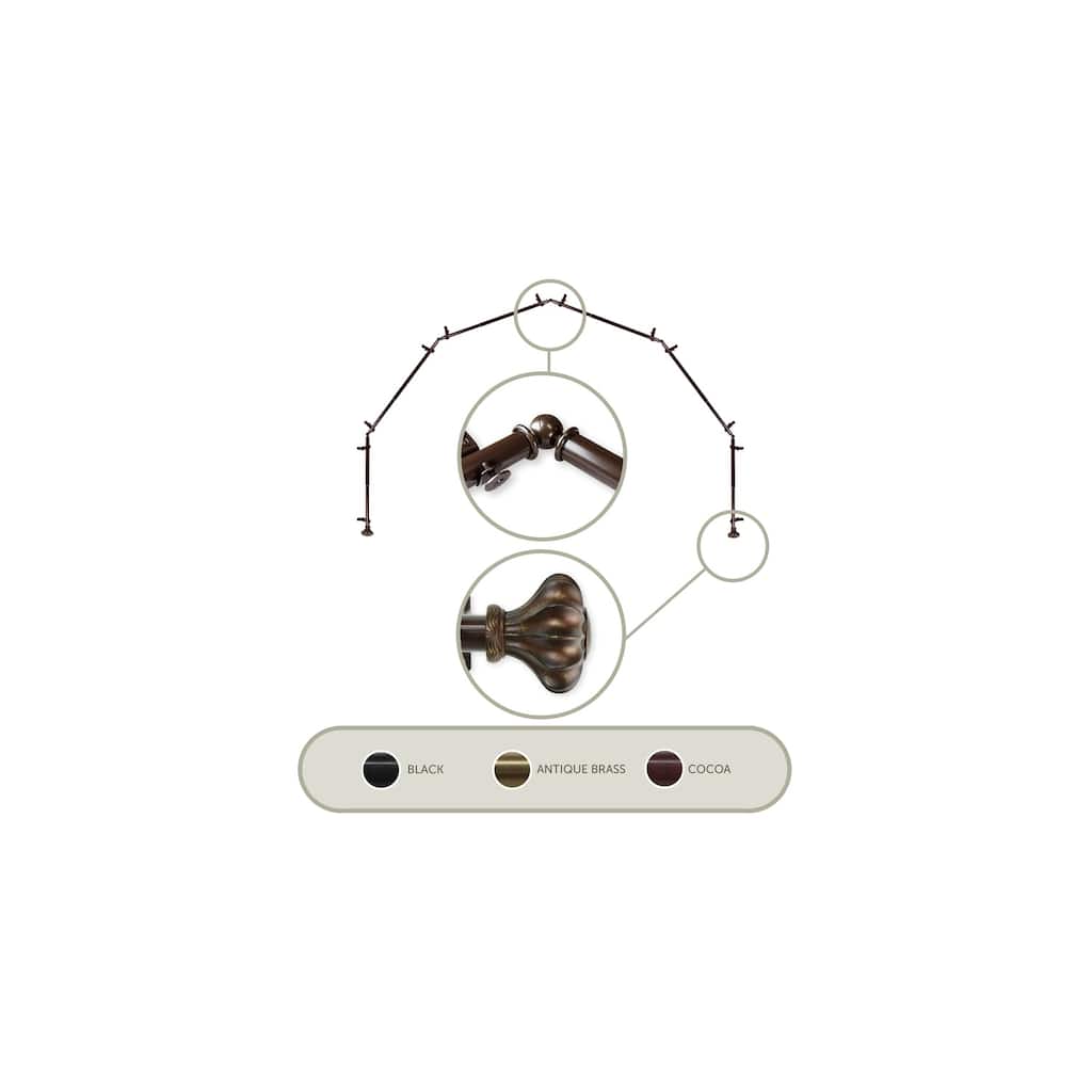 Bay Window Curtain Rod - 6-Sided Cocoa Finish - Single Rod for Corner Windows - Rustic Drapery Hardware - M