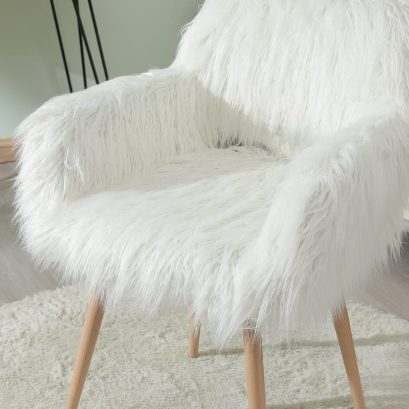 Faux Fur Upholstered Make-up Chair Side Dining Chair with Metal Leg