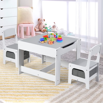 3-in-1 Kids Table and Chair Set Wooden Activity Table with Chairs
