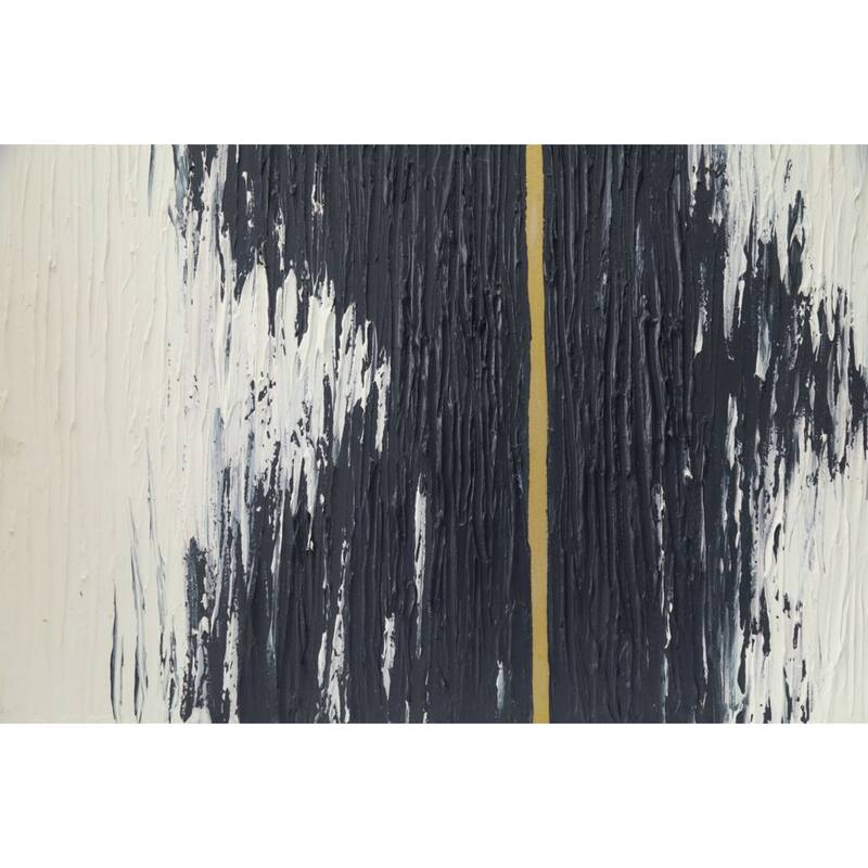 Black, White Gold Handmade Pant Abstract Textured Oil Canvas Wall Art 47" X 31"