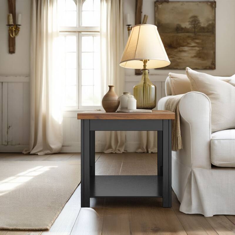 Bridgevine Home Modern Farmhouse 24 inch Side Table, No Assembly Required, Two-Tone Finish - Black and Whiskey