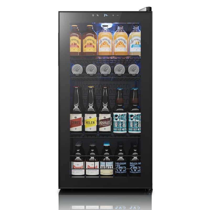 95 cans Beverage Cooler, Mini Fridge with Adjustable Shelves - Black
