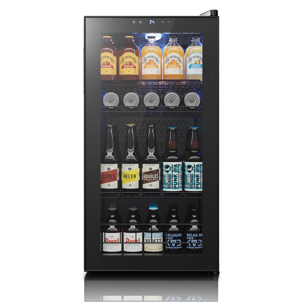 95 cans Beverage Cooler, Mini Fridge with Adjustable Shelves