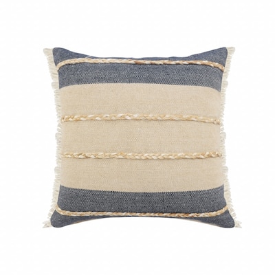 HomeRoots 20" X 20" Denim Blue Tan And Taupe Jute Coastal Zippered Pillow
