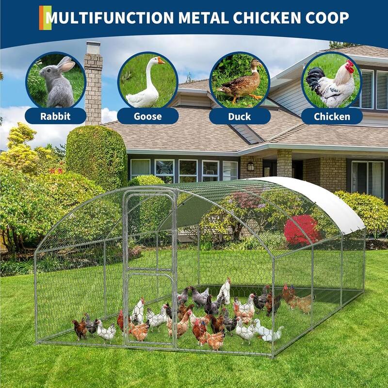 Chicken Coop, Walk-in Poultry Run Pen with Waterproof Anti-UV Cover for Backyard, Farm