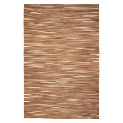 ECARPETGALLERY Flat-Weave Boho Khaki Wool Kilim - 5'11 x 9'2