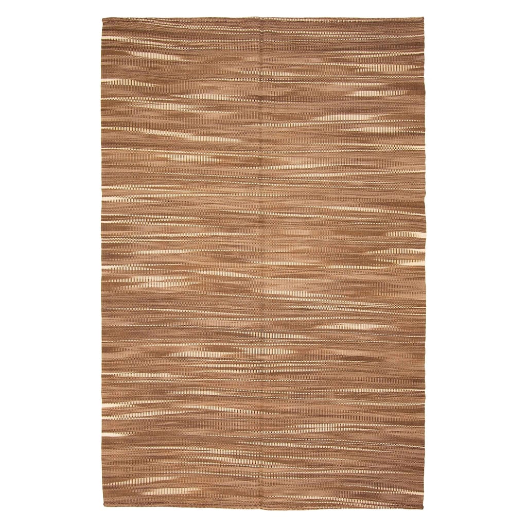 ECARPETGALLERY Flat-Weave Boho Khaki Wool Kilim - 5'11 x 9'2