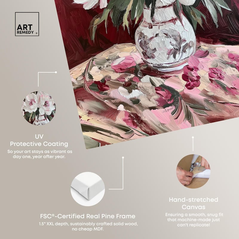 Peonies on Ruby Tide Canvas by Art Remedy, Gallery Wrapped