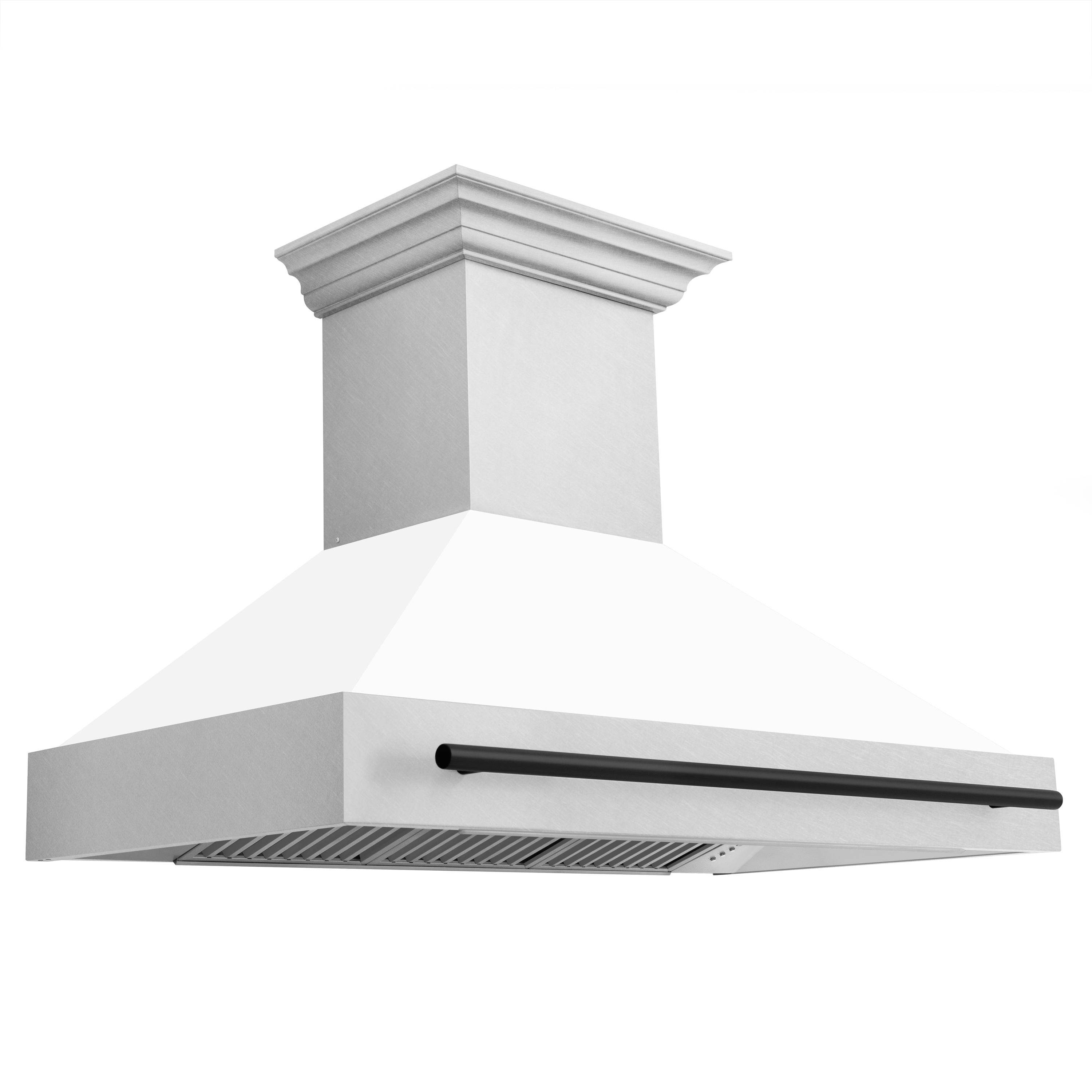Zline Kitchen and Bath ZLINE 48" Autograph Edition Fingerprint Resistant Stainless Steel Range Hood with White Matte Shell and Accent Handle - 48 Inch