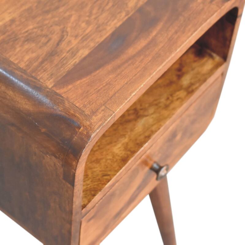 Mini Chestnut Open Bedside Table with One Drawer and Open Slot