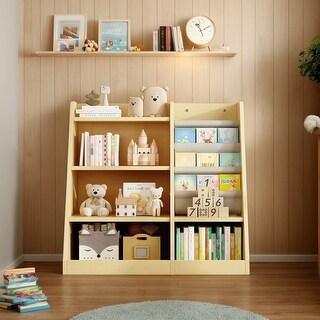 Kids Bookshelf and Toy Storage Organizer with Adjustable Shelves for Playroom, Nursery, and More