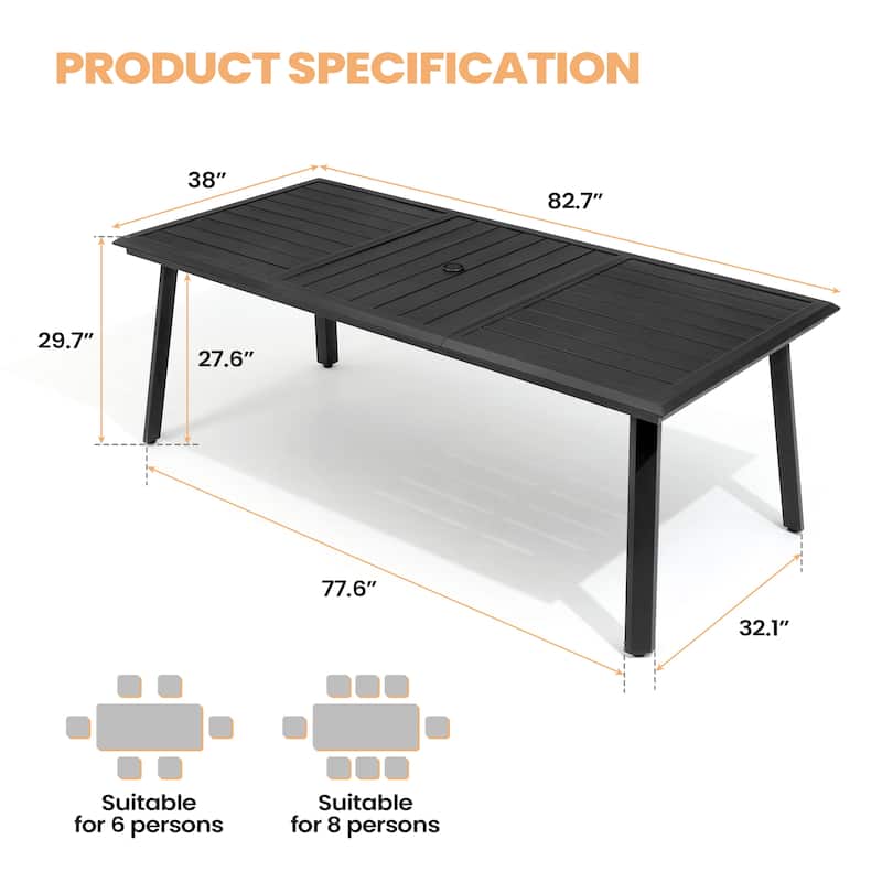7PC Outdoor Aluminum Dining Table with Umbrella Hole with Rattan Chair