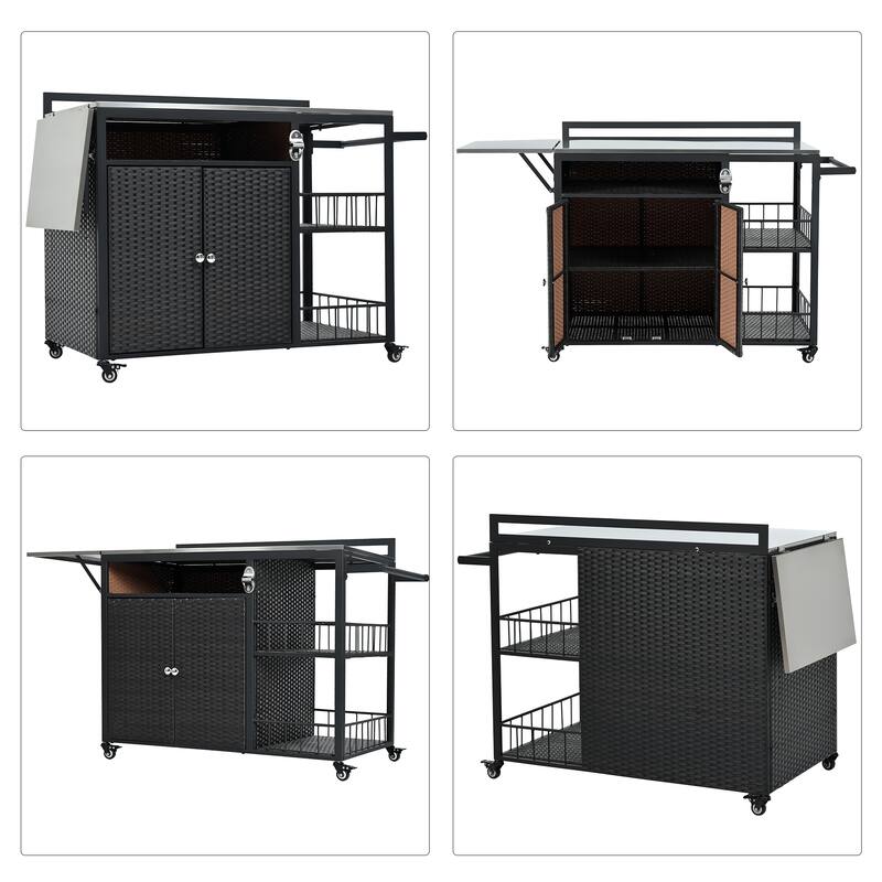 63.5" Outdoor Kitchen Island with Foldable Tabletop and Ample Storage