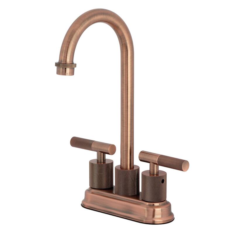 Kingston Brass Convergent Two-Handle 2-Hole Deck Mount Bar Faucet with Knurled Handle - Antique Copper