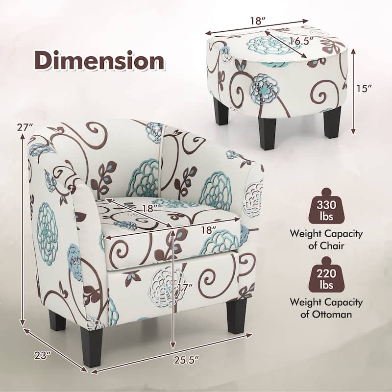 Gymax Modern Accent Tub Chair&Ottoman Set Fabric Upholstered Club - See Details