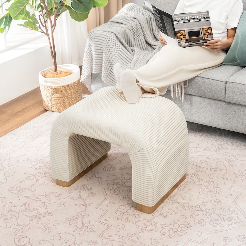 Adeco Arched Ottoman Bench with Pleated Design