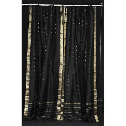 Black Tie Top Sheer Sari Curtain / Drape / Panel - Pair