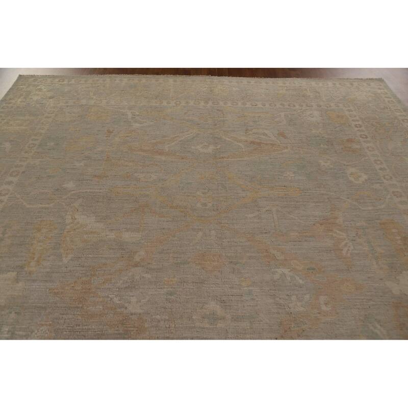 Floral Oushak Turkish Rug Hand-knotted Grey Wool Carpet - 9'1"x 12'0"