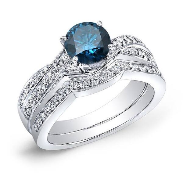 slide 1 of 9, Auriya 14k Gold 3/4ctw Twisted Round Blue Diamond Engagement Ring Set