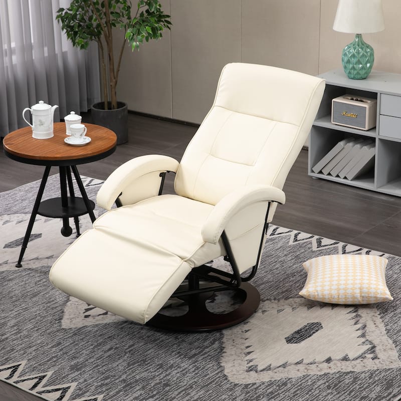 HOMCOM PU Recliner with Footrest, Lounge Chair with 135° Adjustable Backrest, Swivel Wood Base
