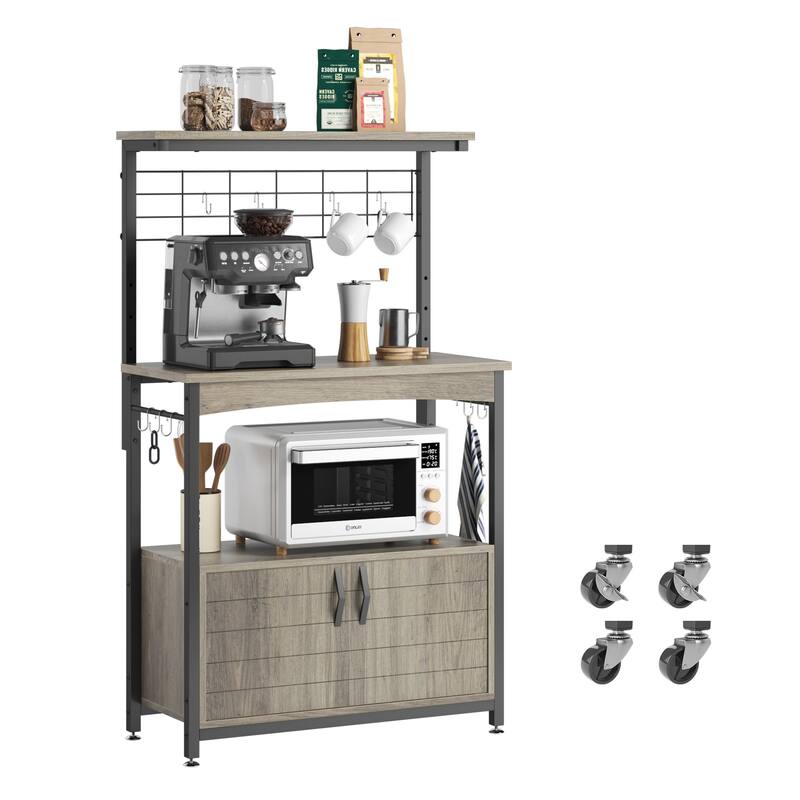 31.5" Microwave Stand with Storage Cabinet, Height-Adjustable Bakers Racks for Kitchen