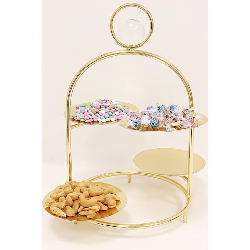 Multi Cake Stand Gold with Clear Ball - 13"H