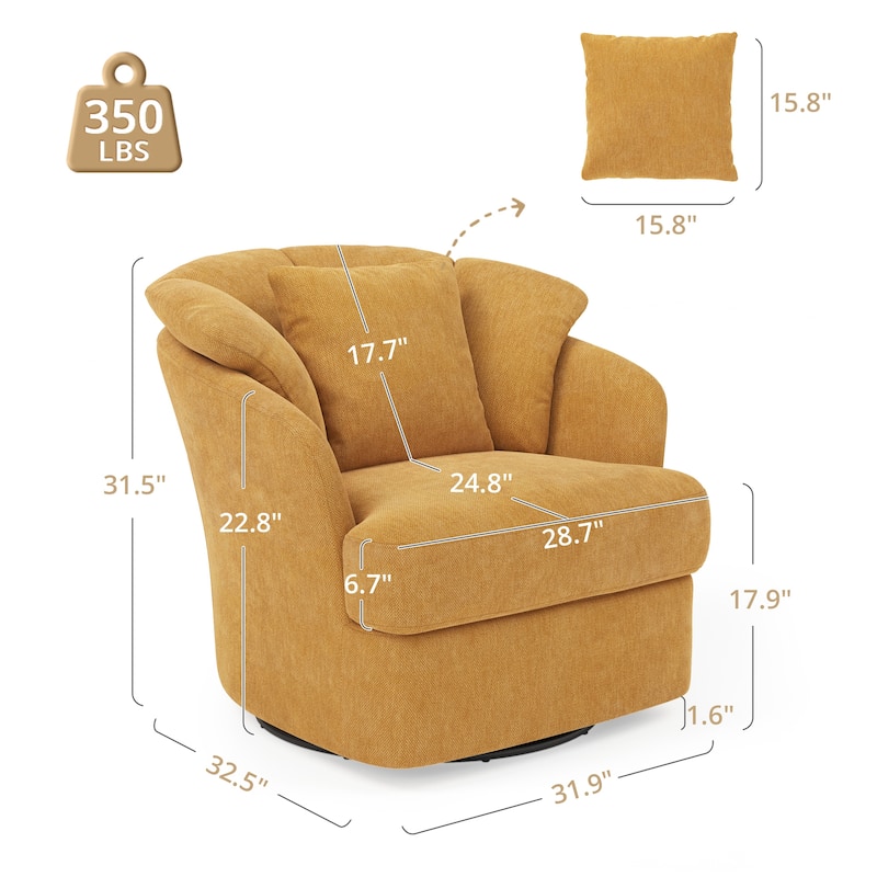 Upholstered Swivel Accent Chair Barrel Armchair Metal Frame with Pillows Living Room Chair