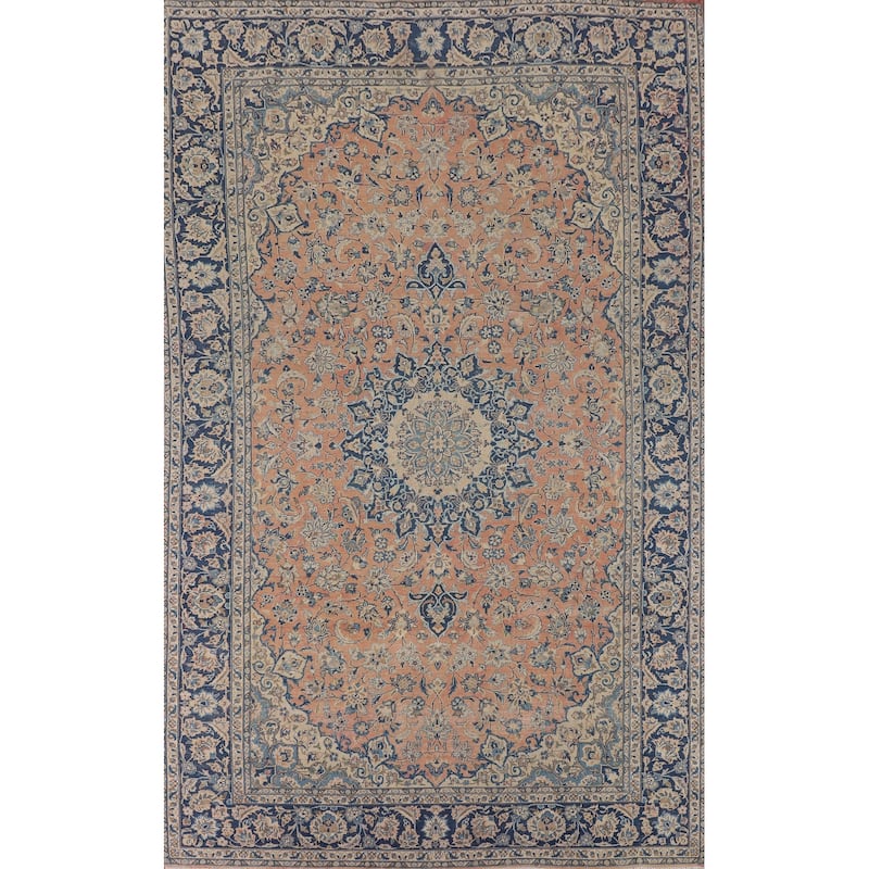 Traditional Orange Kashan Persian Vintage Rug Hand-Knotted Wool Carpet - 8'3"x 13'0"