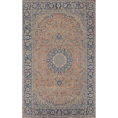 Traditional Orange Kashan Persian Vintage Rug Hand-Knotted Wool Carpet - 8'3"x 13'0"