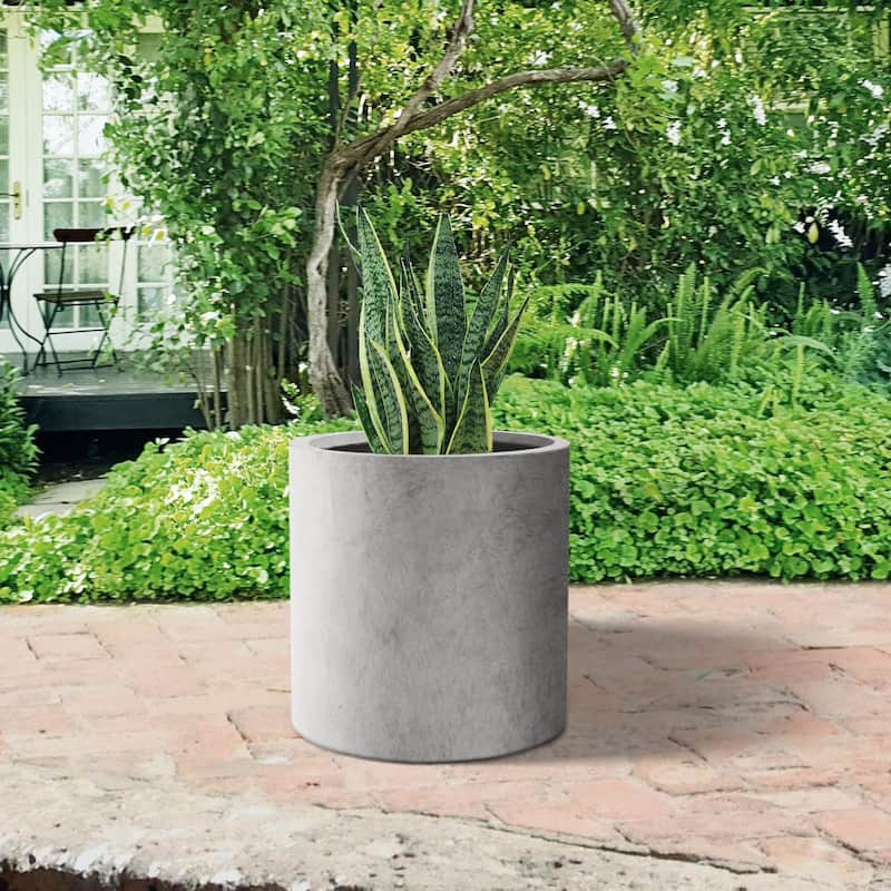 Plantara 13" D Raw Concrete Outdoor planter,Flower pot, Modern Round Plant pot for Garden with Drainage Hole